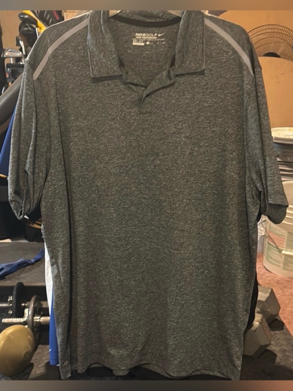 Nike Dark Heather Gray Polo with Light Gray Shoulder Accents